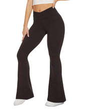 Load image into Gallery viewer, TNNZEET Black Flare Leggings for Women, Crossover Yoga Pants with Pockets Bootcut Flared Leggings