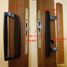 Load image into Gallery viewer, Sliding Glass Door Handle Set Oak Wood Interior Handle and Exterior Pull White Diecast Finish+Mortise Lock 45° Keyway Fits 3-15/16” Screw Hole Spacing, Non-keyed with Latch Locks(White)