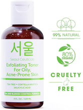Load image into Gallery viewer, SeoulCeuticals Korean Toner for Oily Acne Prone Skin – Korean Skin Care Tea Tree Toner for Face – Facial Toner Centella Asiatica, Salicylic Acid. 4 FL OZ