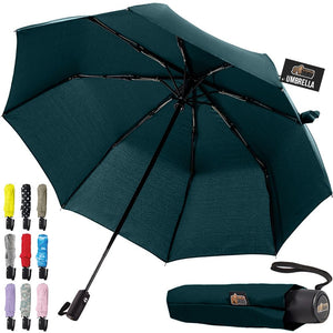 Windproof Compact Stick Umbrella for Rain, Travel One-Click Automatic Open and Close, Lightweight, Portable, Strong Reinforced Fiberglass Ribs, Easily Collapsible, Black