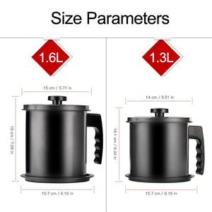 Bacon Grease Container with Fine Mesh Strainer, 1.3 L almost 6 Full Cups Iron Cooking Oil Can with Removable a Coaster Tray for Kitchen Fat Storage Black