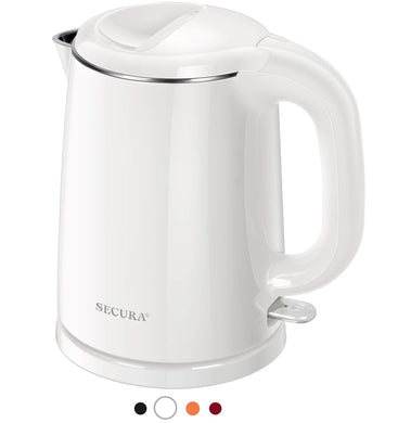 Secura Stainless Steel Double Wall Electric Kettle Water Heater for Tea Coffee w/Auto Shut-Off and Boil-Dry Protection, 1.0L (Orange) SWK-1001DO/HB-K012