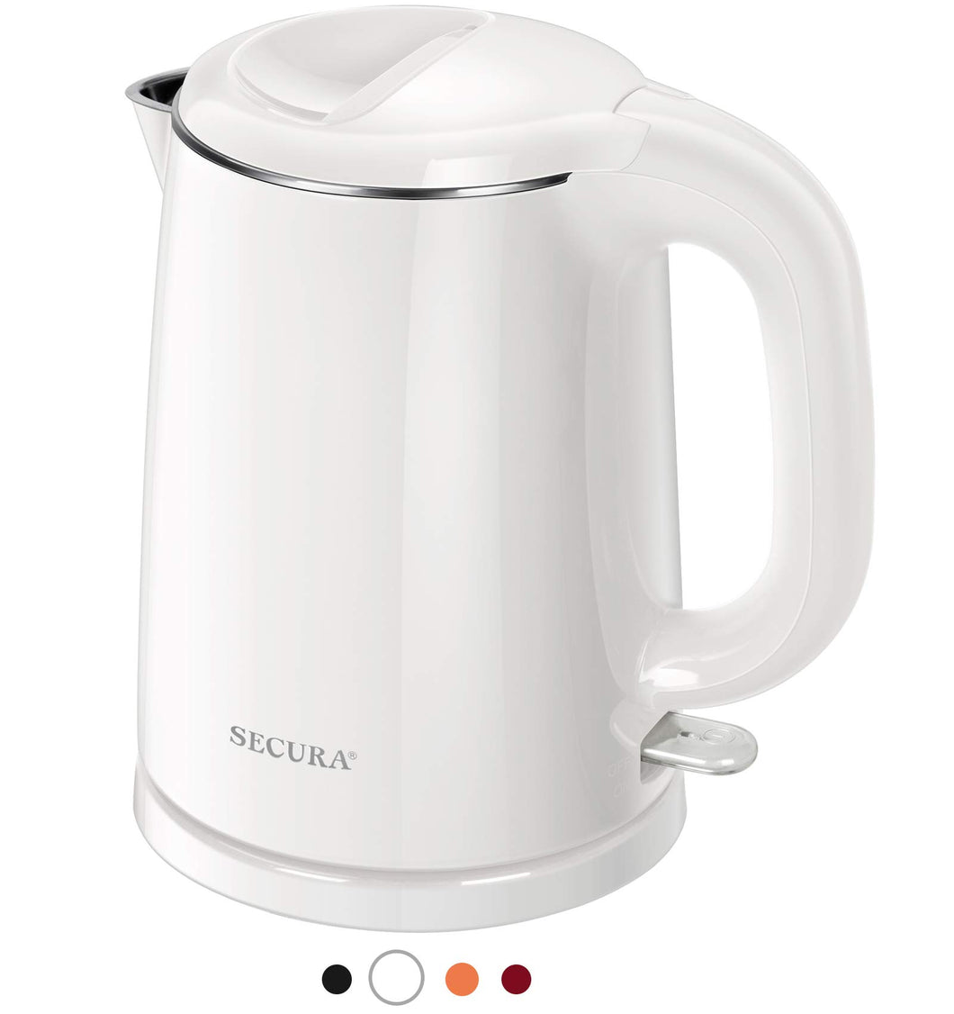 Secura Stainless Steel Double Wall Electric Kettle Water Heater for Tea Coffee w/Auto Shut-Off and Boil-Dry Protection, 1.0L (Orange) SWK-1001DO/HB-K012
