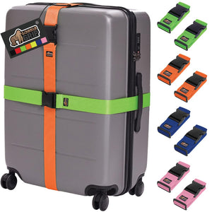 Heavy Duty 4 Pack Adjustable Luggage Straps for Suitcases, Easy to Identify Travel Belt Connector Holds Suitcase Together, Extends Life of Bag, Strap Connects Two Bags, Accessories Green