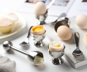 Egg Cups for Soft Boiled Eggs Holder - Egg Cracker Topper Tool Set Includes 4 Egg Cups, 4 Egg Spoons, 1 Egg Cracker Topper Perfect Egg Cutter Tool for Breakfast