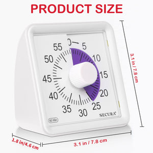 Secura 60-Minute Visual Timer, Classroom Timer, Countdown Timer for Kids and Adults, Time Management Tool for Teaching (Blue & Blue)