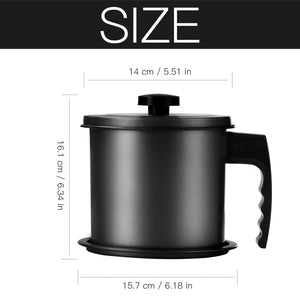 Bacon Grease Container with Fine Mesh Strainer, 1.3 L almost 6 Full Cups Iron Cooking Oil Can with Removable a Coaster Tray for Kitchen Fat Storage Black