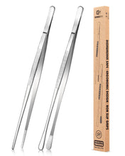 Load image into Gallery viewer, 2 Pcs 10-Inch Kitchen Tweezers Fine Tweezer Tongs, Stainless Steel Professional Long Cooking Tweezers for BBQ, Sea Food, Repairing and Serving (BLACK)
