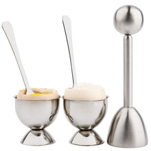 Load image into Gallery viewer, Soft Hard Boiled Egg Cutter Topper Set Egg Cracker with Include 2 Cup 2 Spoon 1 Topper Cutter Shell Separator Remover Stainless Steel Kitchen Tool