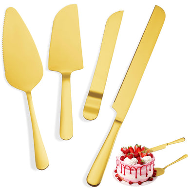 4 Pcs Gold Cake Cutting Set, Premium Cake Cutter & Pie Server Set for Wedding, Thickened Stainless Steel Cake Knife and Server with Rounded Edges, Pie Server Spatula Birthday Christmas Gift
