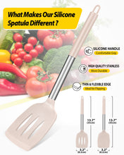 Load image into Gallery viewer, Pack of 2 Silicone Solid Turner, Non Stick Slotted Kitchen Spatulas, High Heat Resistant BPA Free Cooking Utensils, Ideal Cookware for Fish, Eggs, Pancakes(Black)