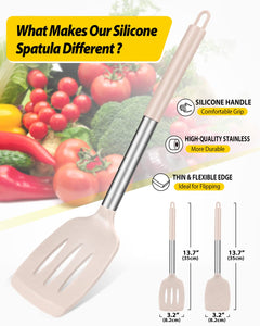 Pack of 2 Silicone Solid Turner, Non Stick Slotted Kitchen Spatulas, High Heat Resistant BPA Free Cooking Utensils, Ideal Cookware for Fish, Eggs, Pancakes(Black)