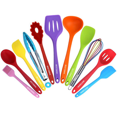 Kitchen Utensil Set - 11 Cooking Utensils - Colorful Silicone Kitchen Utensils - Nonstick Cookware with Spatula Set - Colored Best Kitchen Tools Kitchen Gadgets (Khaki)