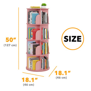 SpaceAid 4 Tier Rotating Bookshelf Tower, Spinning Bookcase Lazy Susan, Revolving 360 Book Shelf Storage Round Carousel, Vertical Rotate Turning Spiral Corner Organizer, White