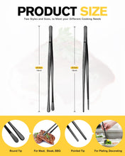 Load image into Gallery viewer, 2 Pcs 10-Inch Kitchen Tweezers Fine Tweezer Tongs, Stainless Steel Professional Long Cooking Tweezers for BBQ, Sea Food, Repairing and Serving (BLACK)