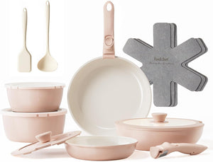 Redchef 17pcs Ceramic Pots and Pans Set Non Stick, Nonstick Kitchen Cookware Set with Detachable Handle, Non Toxic, PFAS PFOA & PTFE Free, RV Ceramic Cookware Set for Camping, Dishwasher/Oven Saf
