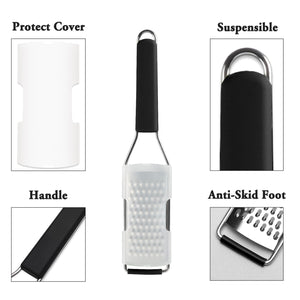Lemon Zester Grater Three-piece Suit - Heavy Duty Kitchen Tool for Parmesan Cheese, Ginger, Garlic, Nutmeg, Chocolate, Vegetables，Fruits，Stainless Steel Grater Dishwasher Safe Black