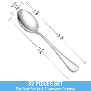 Dinner Spoon Set,16 Pcs 7.3" Tablespoons,Premium Food Grade 18/10 Stainless Steel Spoons,Durable Metal Spoons,Tablespoon,Silverware Spoons Only,Mirror Finish & Dishwasher Safe,Use for Home,Restaurant