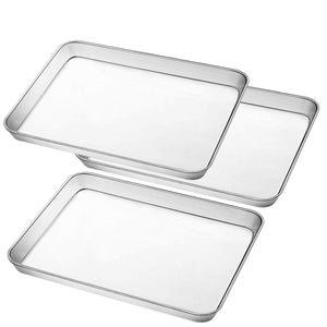 Baking Sheet Pan for Toaster Oven, Stainless Steel Baking Pans Small Metal Cookie Sheets by Umite Chef, Superior Mirror Finish Easy Clean, Dishwasher Safe, 9 x 7 x 1 inch, 3 Piece/set