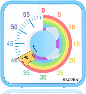 Secura 60-Minute Visual Countdown Timer, 7.5-Inch Oversize Classroom Visual Timer for Kids and Adults, Durable Mechanical Kitchen Timer Clock with Magnetic Backing (Blue)