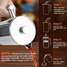 Load image into Gallery viewer, Secura French Press Coffee Maker, 304 Grade Stainless Steel Insulated Coffee Press with 2 Extra Screens, 34oz (1 Litre), Silver