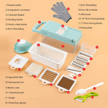 Load image into Gallery viewer, Vegetable Chopper, Multifunctional Vegetable Cutter Onion Chopper Mandoline Slicer Dicer with Colander Basket and Container 8 Interchangeable Blades