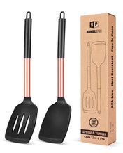 Load image into Gallery viewer, Pack of 2 Silicone Solid Turner, Non Stick Slotted Kitchen Spatulas, High Heat Resistant BPA Free Cooking Utensils, Ideal Cookware for Fish, Eggs, Pancakes(Black)
