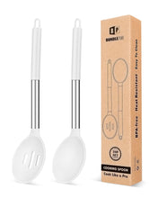 Load image into Gallery viewer, Pack of 2 Large Silicone Cooking Spoons,Non Stick Solid Basting Spoon,Heat-Resistant Kitchen Utensils for Mixing,Serving,Draining,Stirring (BLACK)