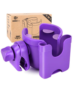 Universal Stroller Cup Holder with Mobile Phone Case, 2-in-1 Strollers Storage Rack, 360 Degrees Rotation Drink Holder for Bike, Pushchair, Wheelchair, Walker,Bicycle, Fits Most Cups