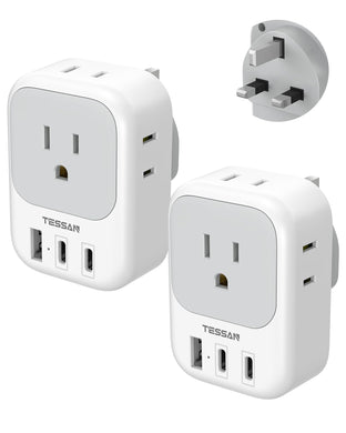 2 Pack European Travel Plug Adapter, TESSAN US to Europe Plug Adapter with 4 Electrical Outlets 3 USB Ports (2 USB C), Type C Power Adaptor for EU International Italy Iceland Spain France Germany