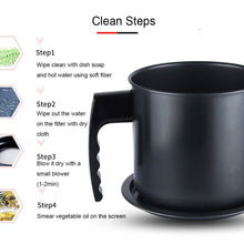 Load image into Gallery viewer, Bacon Grease Container with Fine Mesh Strainer, 1.3 L almost 6 Full Cups Iron Cooking Oil Can with Removable a Coaster Tray for Kitchen Fat Storage Black