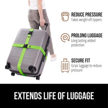Load image into Gallery viewer, Heavy Duty 4 Pack Adjustable Luggage Straps for Suitcases, Easy to Identify Travel Belt Connector Holds Suitcase Together, Extends Life of Bag, Strap Connects Two Bags, Accessories Green