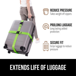 Heavy Duty 4 Pack Adjustable Luggage Straps for Suitcases, Easy to Identify Travel Belt Connector Holds Suitcase Together, Extends Life of Bag, Strap Connects Two Bags, Accessories Green