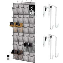Load image into Gallery viewer, Over the Door Shoe Organizer, 24 Large Breathable Mesh Pockets, Space Saving Hanging Storage Holder, Closet Rack Hanger Holds Up to 40 lbs, Hangs on Closets for Shoes, Accessories, Black