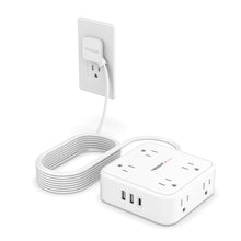 Load image into Gallery viewer, Surge Protector Flat Extension Cord Flat Plug Power Strip, 8 AC Outlets, 3 USB Charger(1 USB C Port) 3-Sided Outlet Extender, 5 Ft, 900 Joules Protection, Office Supplies, Dorm Room Essentials, Grey