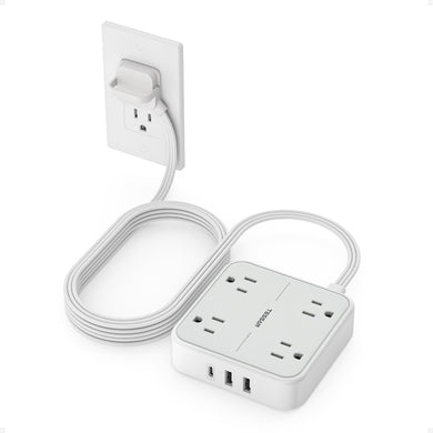 Flat Plug Surge Protector Power Strip, TESSAN 5 ft Extension Cord with 4 Outlets and 3 USB Ports, Indoor Desk Charging Station, 900J Surge Protector for Travel, Office, School, Dorm Room Essentials