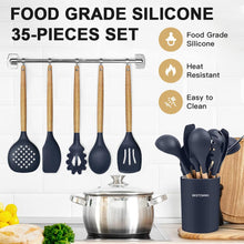 Load image into Gallery viewer, Kitchen Utensils Set- 35 PCs Cooking Utensils with Grater,Tongs, Spoon Spatula &amp;Turner Made of Heat Resistant Food Grade Silicone and Wooden Handles Kitchen Gadgets Tools Set for Nonstick Cookware