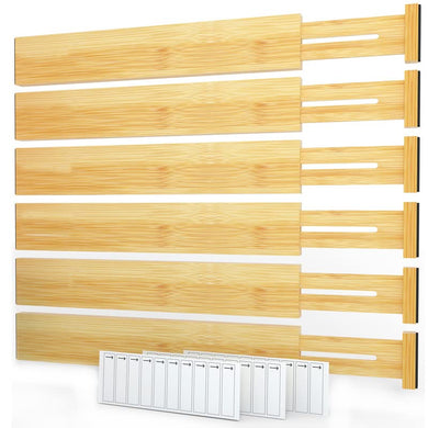 SpaceAid Bamboo Drawer Dividers with Labels, Kitchen Adjustable Drawer Organizers, Expandable Organization for Home, Office, Dressers and Bathroom, 6 Dividers (17-22 in)