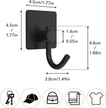 Load image into Gallery viewer, Self Adhesive Hooks,Heavy Duty Stick On Wall and Door Hooks for Hanging,Bathroom Towel Hooks and Kitchen Hallway Sticky Black Hooks,Coat Hooks Robe Hook Wall Mounted,Stainless Rustproof,4 Pack