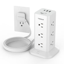 Load image into Gallery viewer, Tower Power Strip with 6 Feet Extension Cord, 8 Outlets 3 USB Chargers, 1700 Joules Surge Protection, Extension Cord with Multiple Outlets, 1875W, Office Supplies, Dorm Essentials, Charging Station