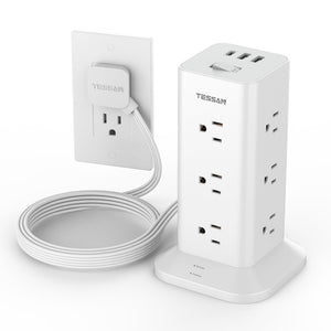 Tower Power Strip with 6 Feet Extension Cord, 8 Outlets 3 USB Chargers, 1700 Joules Surge Protection, Extension Cord with Multiple Outlets, 1875W, Office Supplies, Dorm Essentials, Charging Station