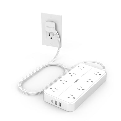 Power Strip Surge Protector, TESSAN Flat Plug Extension Cord with 8 Outlets 3 USB Charger(1 USB C), 1080 Joules Protection, Wall Mountable Charging Station for Home Office School Dorm Room Essentials