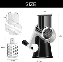 Load image into Gallery viewer, Rotary Cheese Grater Hand Crank Cheese Shredder for Fresh Cheese, Vegetable, Nuts,Non-slip Suction Base, Free Cleaning Brush Three Blades, Black