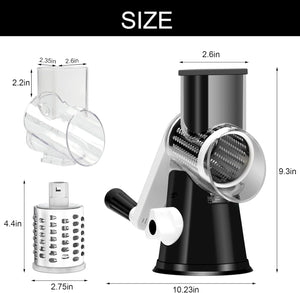 Rotary Cheese Grater Hand Crank Cheese Shredder for Fresh Cheese, Vegetable, Nuts,Non-slip Suction Base, Free Cleaning Brush Three Blades, Black