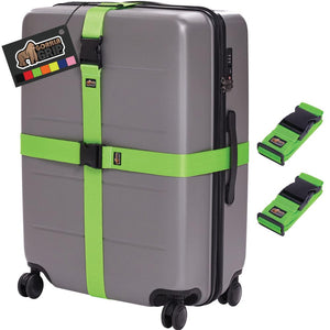 Heavy Duty 4 Pack Adjustable Luggage Straps for Suitcases, Easy to Identify Travel Belt Connector Holds Suitcase Together, Extends Life of Bag, Strap Connects Two Bags, Accessories Green