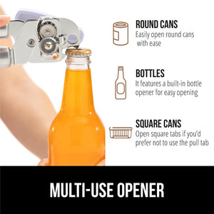 Heavy Duty Stainless Steel Smooth Edge Manual Can Opener and Bottle Openers, Soft Ergonomic Handle, Oversized Handheld Easy Turn Knob, Multifunctional Kitchen Tool, Black