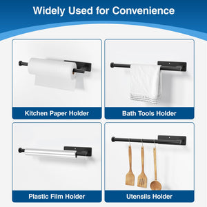 Paper Towel Holder Under Cabinet - Stainless Steel Paper Towel Holder Wall Mount, Self-Adhesive or Drilling, Matte Black Towel Rack for Kitchen Organization and Storage, Kitchen Paper Roll Holder