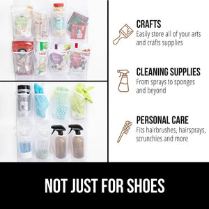 Over the Door Shoe Organizer, 24 Large Breathable Mesh Pockets, Space Saving Hanging Storage Holder, Closet Rack Hanger Holds Up to 40 lbs, Hangs on Closets for Shoes, Accessories, Black