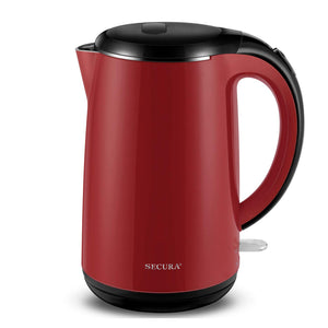 Secura Original Stainless Steel Double Wall Electric Water Kettle 1.8 Quart with Auto Shut-Off & Boil-Dry Protection, Black Onyx SWK-1701DA/HB-3227B