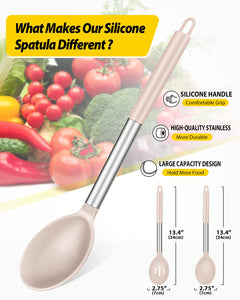 Pack of 2 Large Silicone Cooking Spoons,Non Stick Solid Basting Spoon,Heat-Resistant Kitchen Utensils for Mixing,Serving,Draining,Stirring (BLACK)